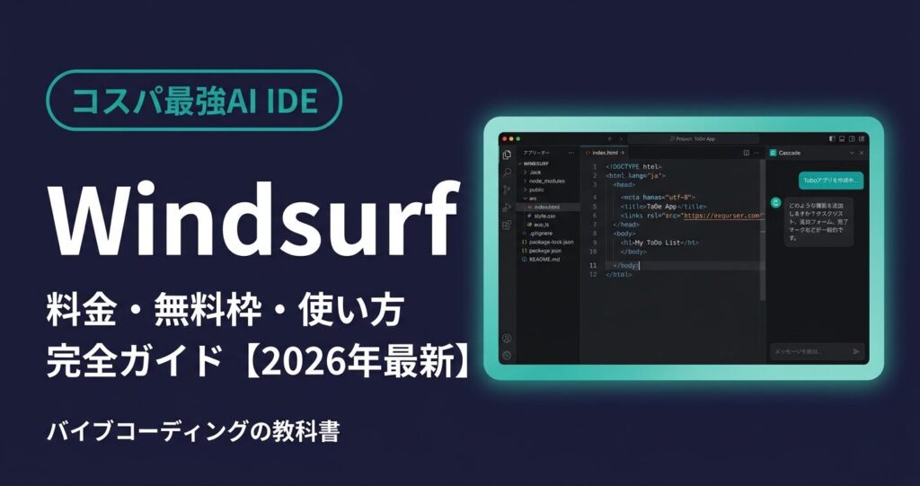 Windsurfのエディタ画面モックアップ付きヒーロー画像