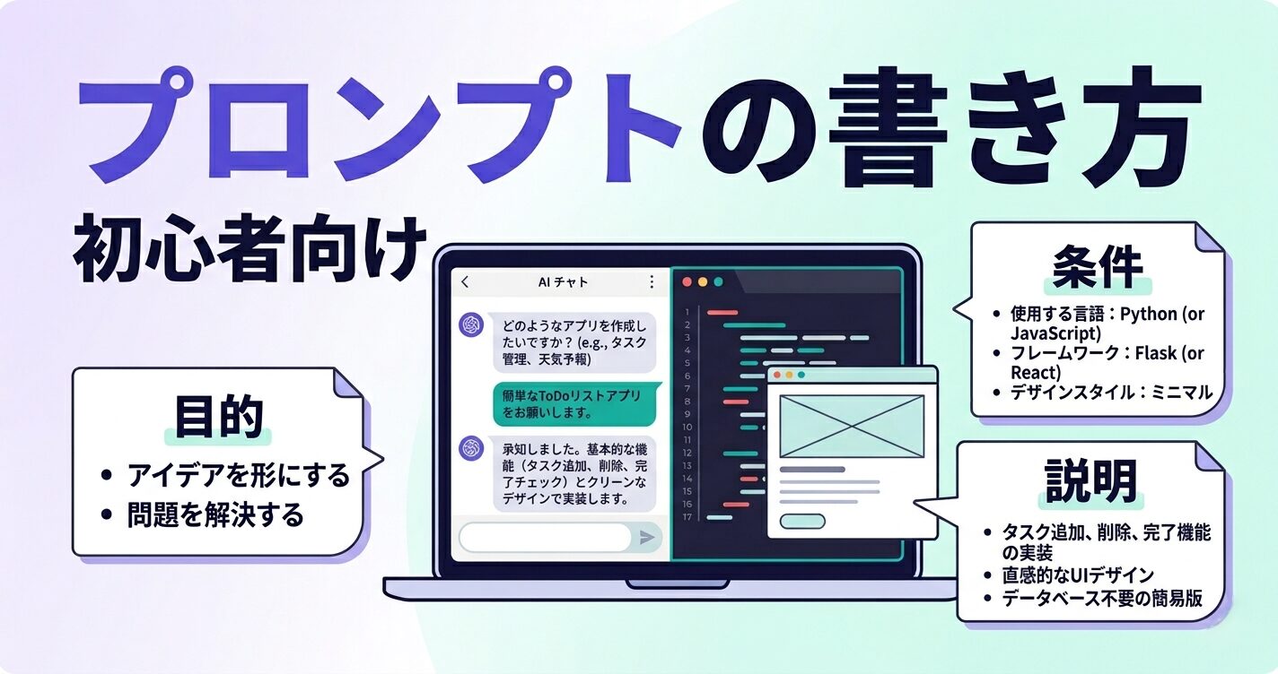 バイブコーディングのプロンプトの書き方を初心者向けに解説するアイキャッチ画像